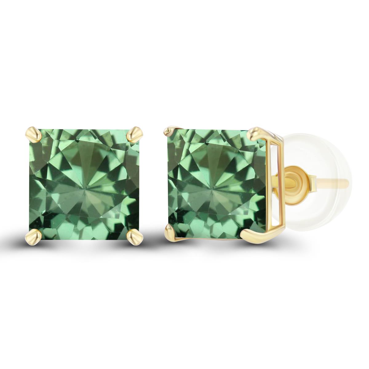 Sterling Silver Yellow 6mm Square Created Green Sapphire Basket Stud Earring with Silicone Back