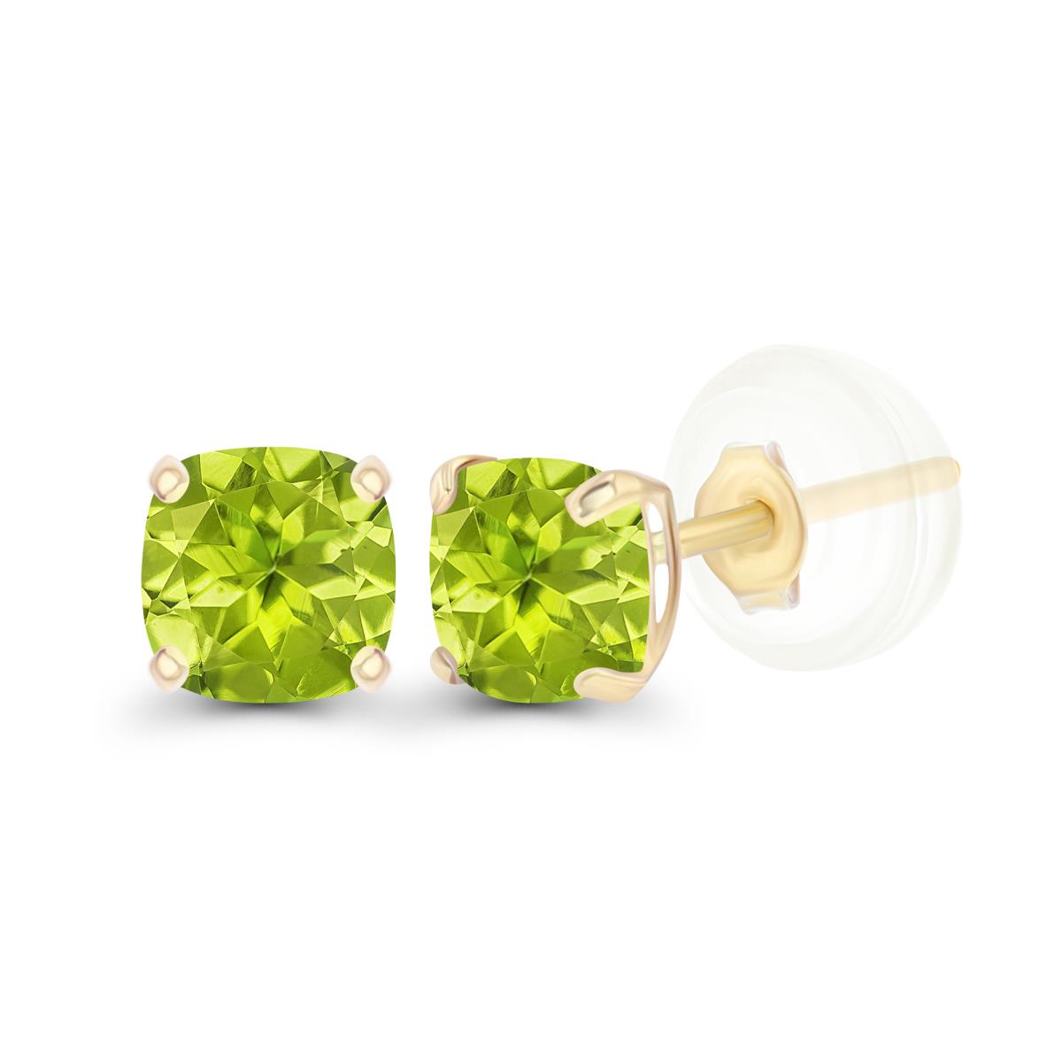Sterling Silver Yellow 4mm Cushion Peridot Basket Stud Earrings with Silicone Backs