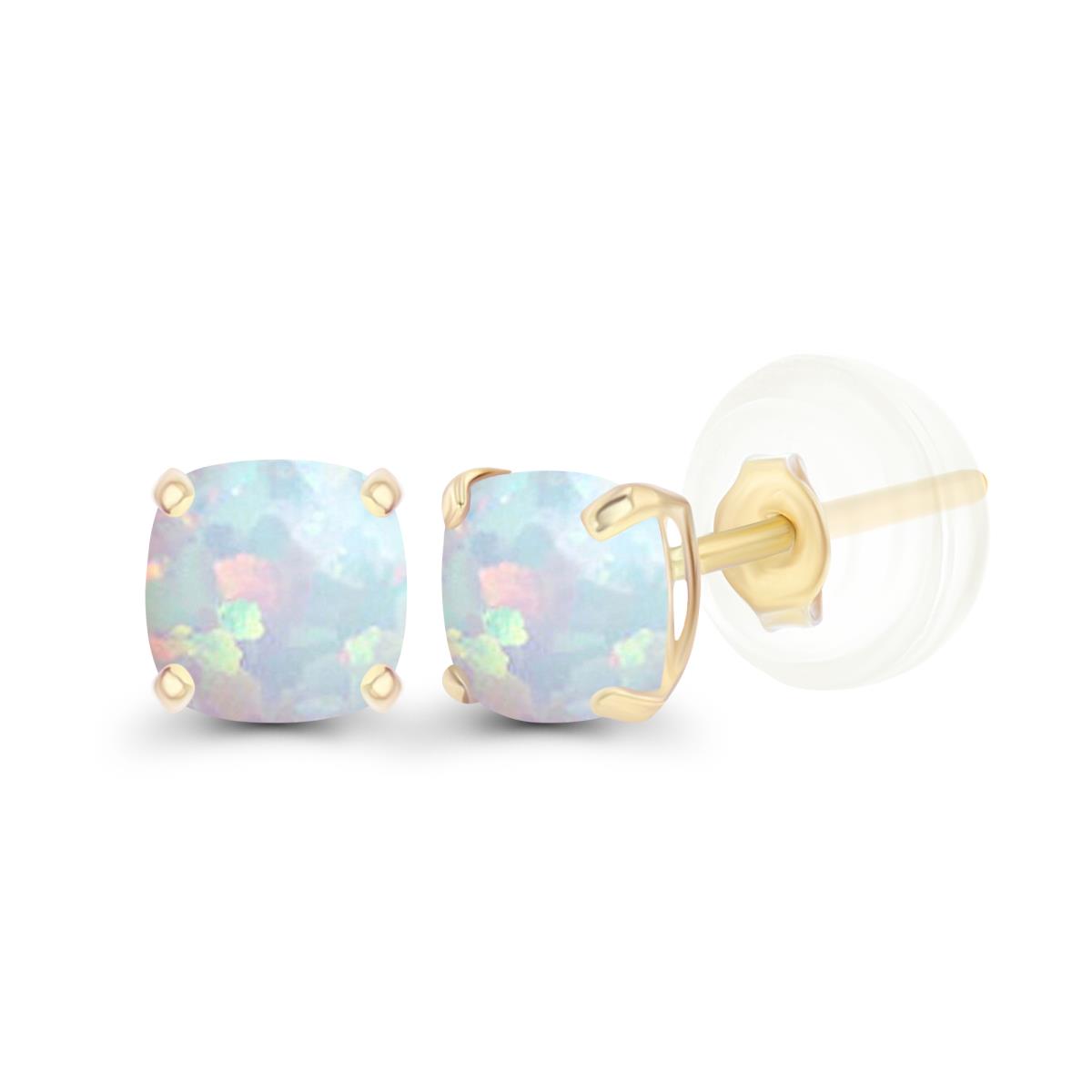 Sterling Silver Yellow 4mm Cushion Created Opal Basket Stud Earrings with Silicone Backs