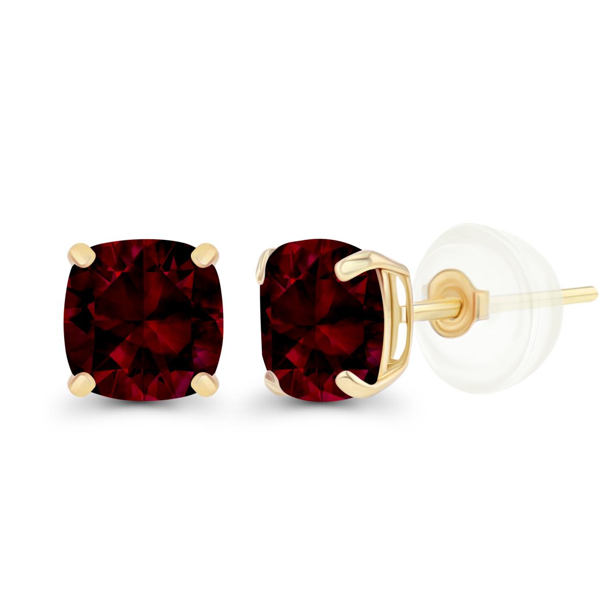 Sterling Silver Yellow 5mm Cushion Garnet Basket Stud Earrings with Silicone Backs