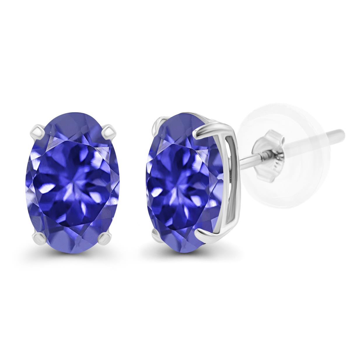 Sterling Silver Rhodium 5x3mm Oval Tanzanite Basket Stud Earrings with Silicone Backs