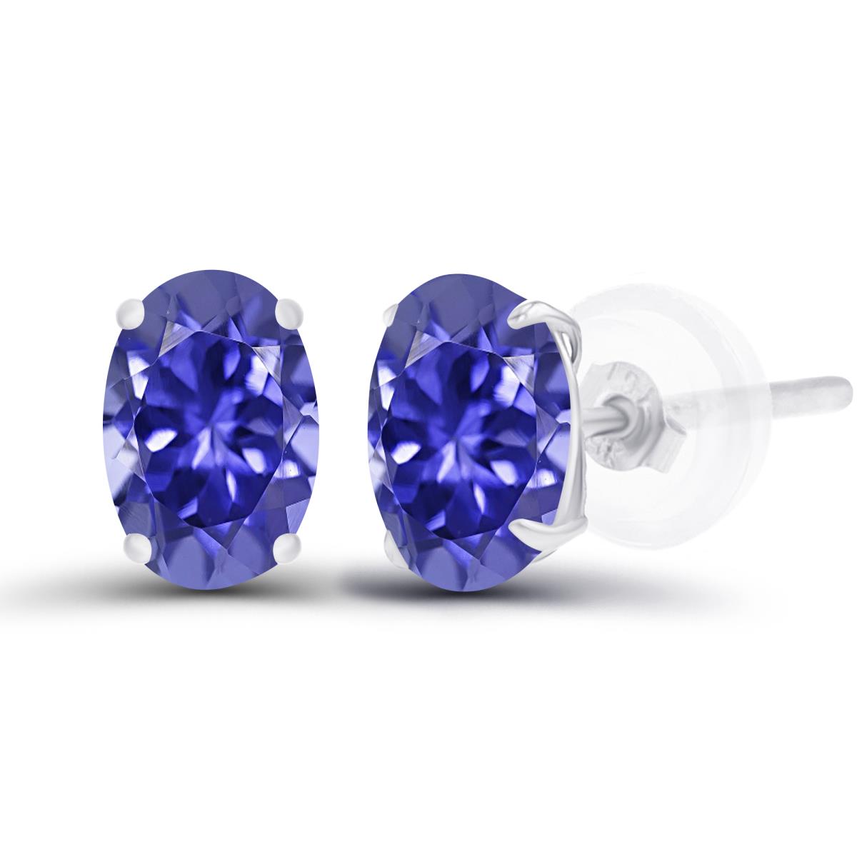 Sterling Silver Rhodium 6x4mm Oval Tanzanite Basket Stud Earrings with Silicone Back