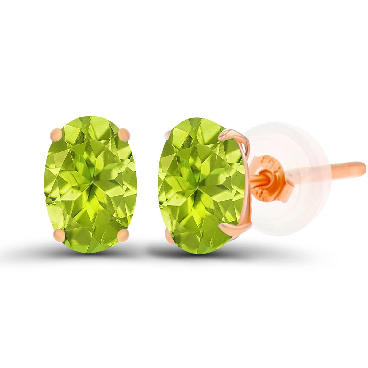 Sterling Silver Rose 6x4mm Oval Peridot Basket Stud Earrings with Silicone Back