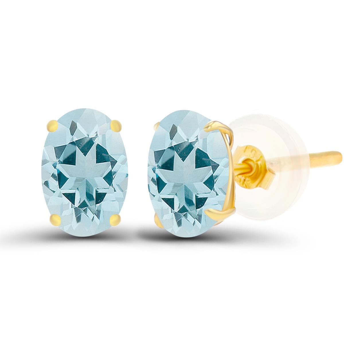 Sterling Silver Yellow 6x4mm Oval Aquamarine Basket Stud Earrings with Silicone Back
