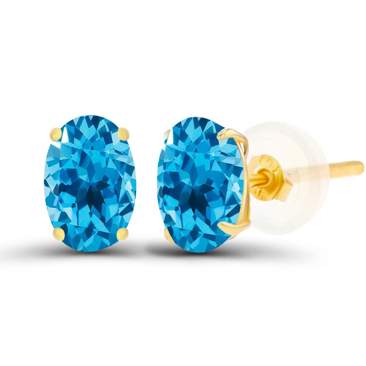 Sterling Silver Yellow 6x4mm Oval Swiss Blue Topaz Basket Stud Earrings with Silicone Back