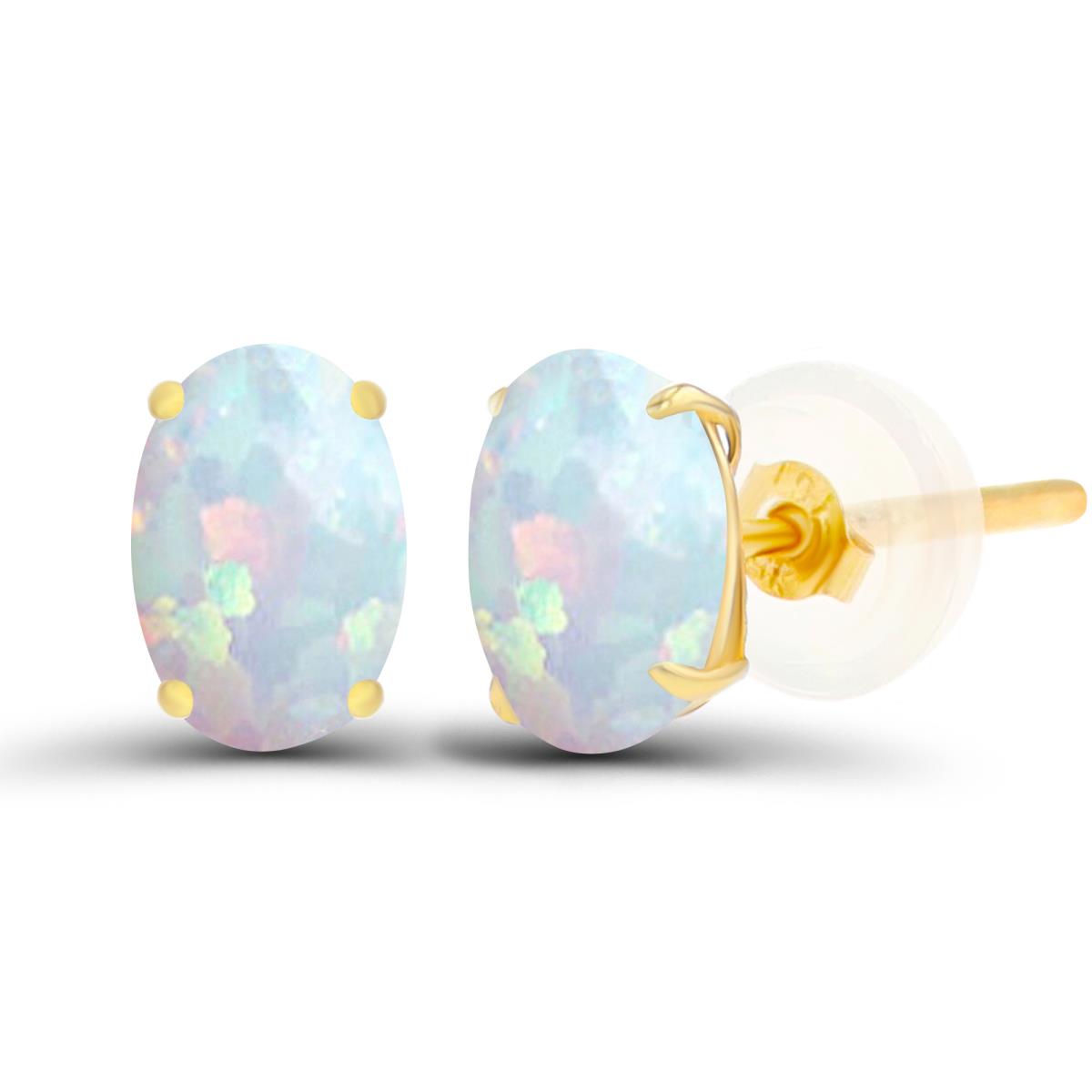 Sterling Silver Yellow 6x4mm Oval Created Opal Basket Stud Earrings with Silicone Back