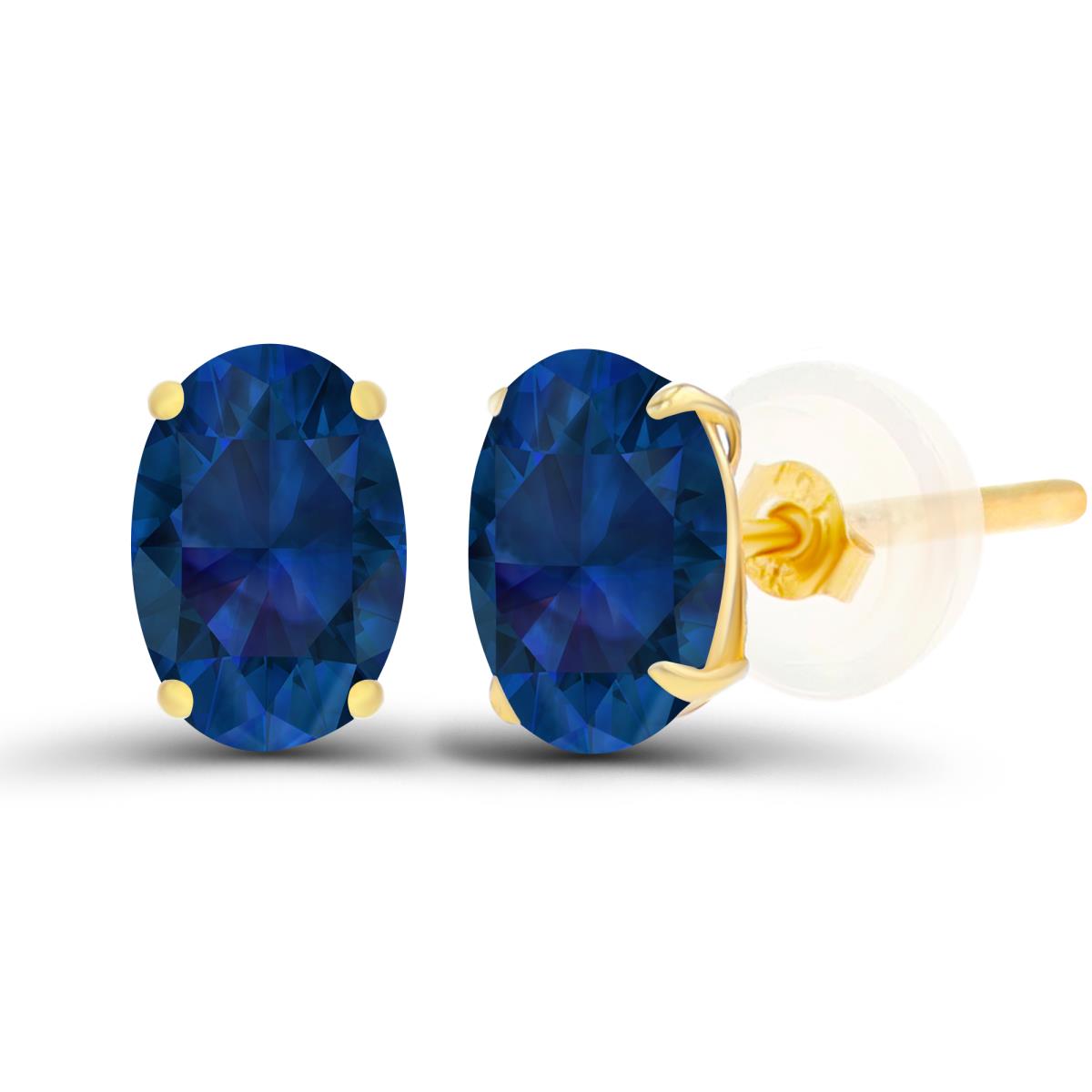 Sterling Silver Yellow 6x4mm Oval Created Blue Sapphire Basket Stud Earrings with Silicone Back
