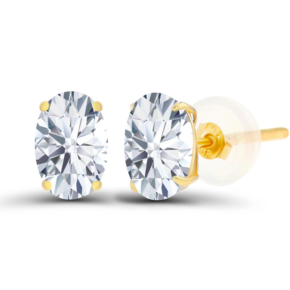 Sterling Silver Yellow 6x4mm Oval Created White Sapphire Basket Stud Earrings with Silicone Back