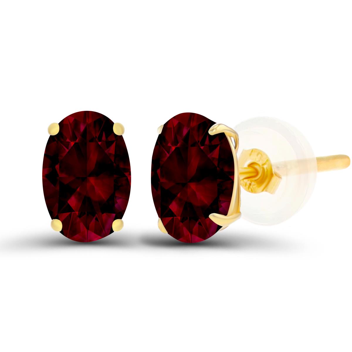 Sterling Silver Yellow 6x4mm Oval Garnet Basket Stud Earrings with Silicone Back