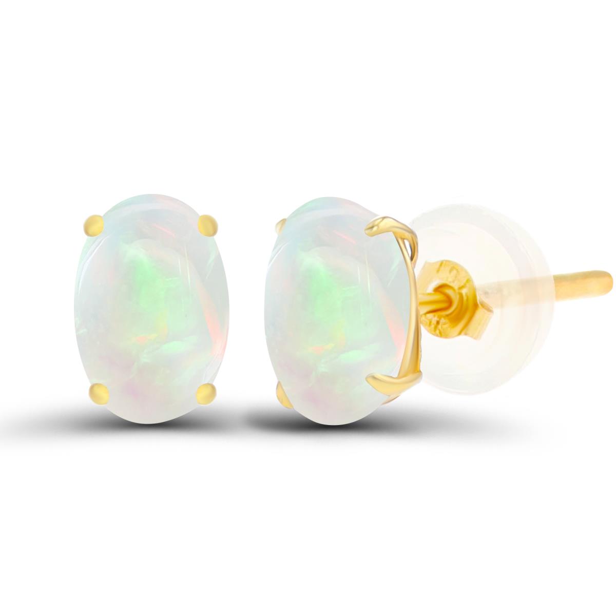 Sterling Silver Yellow 6x4mm Oval Opal Basket Stud Earrings with Silicone Back