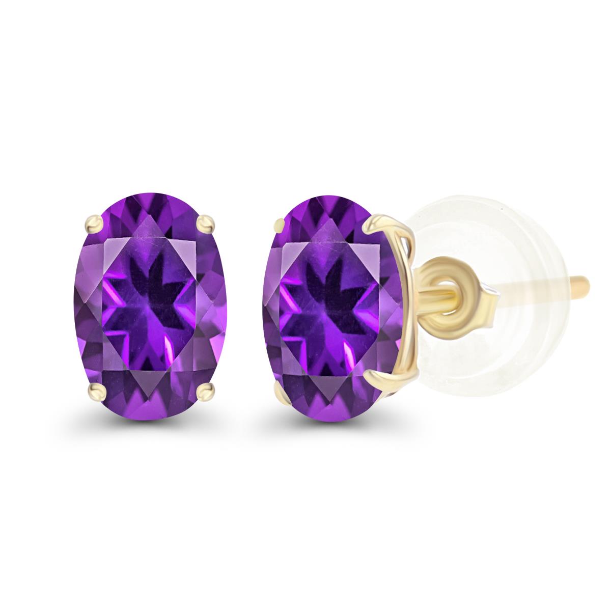 Sterling Silver Yellow 7x5mm Oval Amethyst Basket Stud Earrings with Silicone Backs