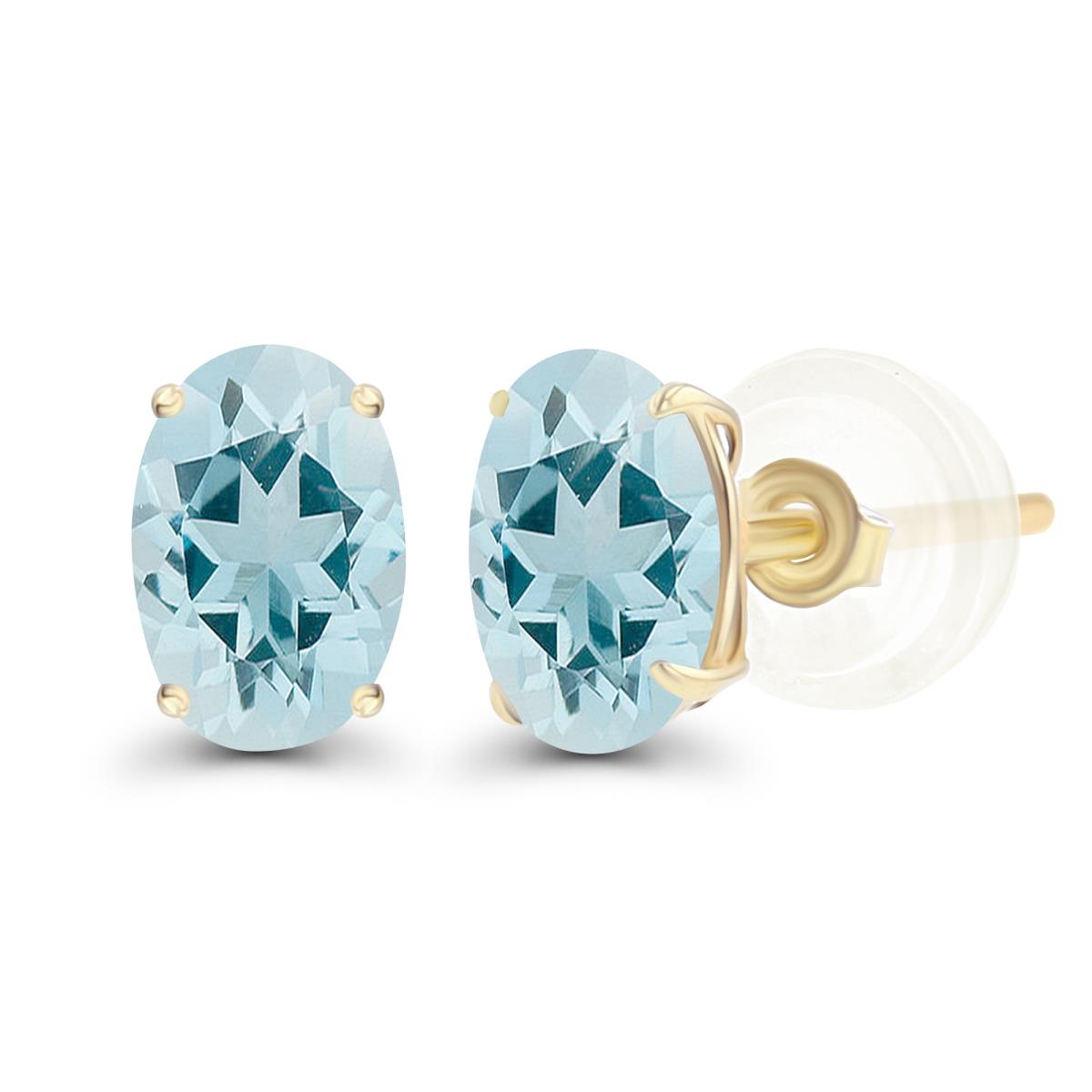 Sterling Silver Yellow 7x5mm Oval Aquamarine Basket Stud Earrings with Silicone Backs
