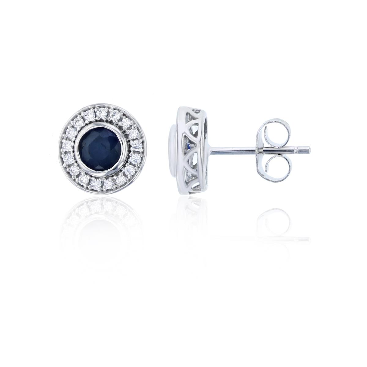 14K White Gold 0.17cttw Rnd Diamonds & 4mm Rnd Sapphire Circle Studs