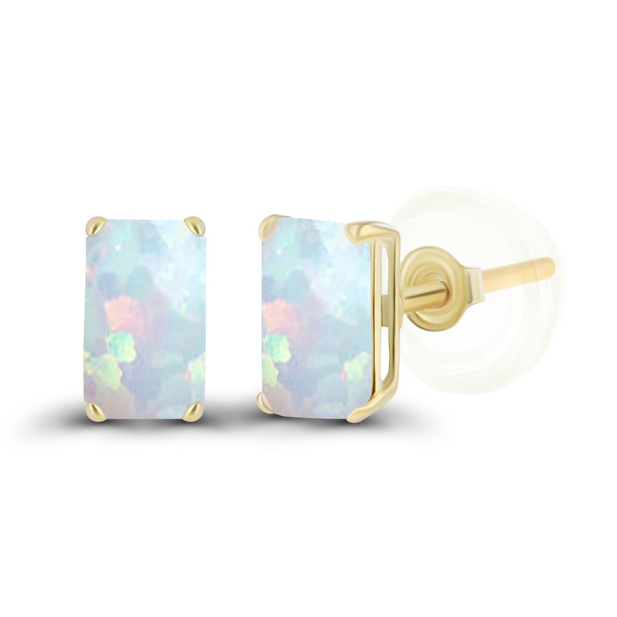 Sterling Silver Yellow 5x3mm Octagon Created Opal Basket Stud Earrings with Silicone Backs