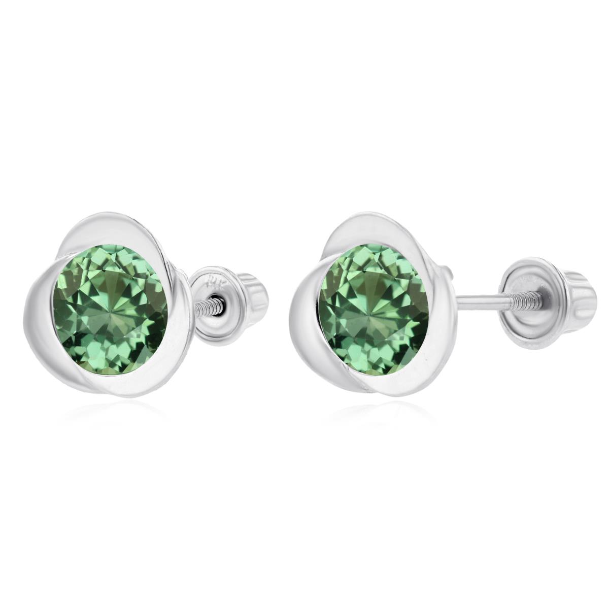 14K White Gold 6mm Round Created Green Sapphire Invert Screwback Earrings
