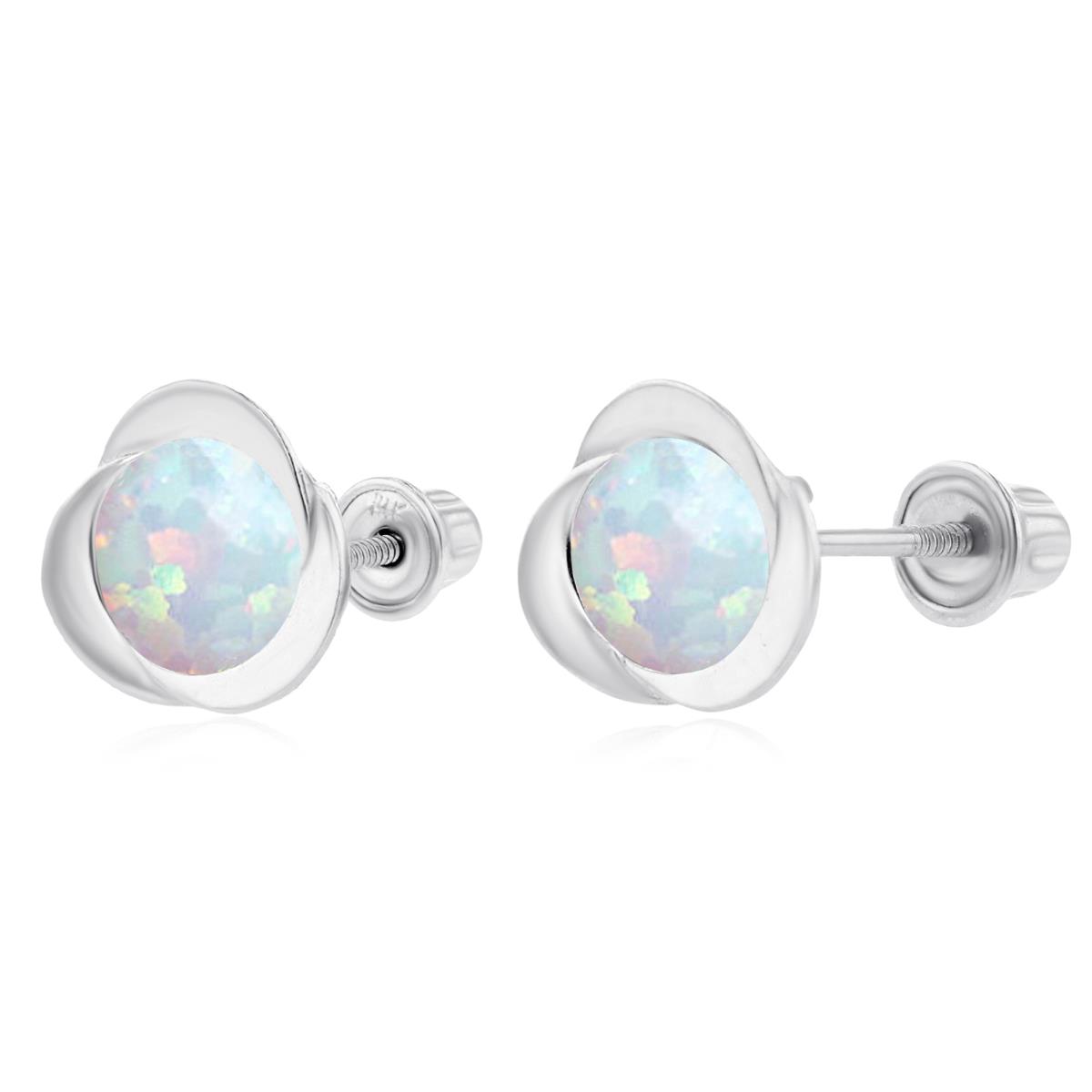 14K White Gold 6mm Round Created Opal Invert Screwback Earrings