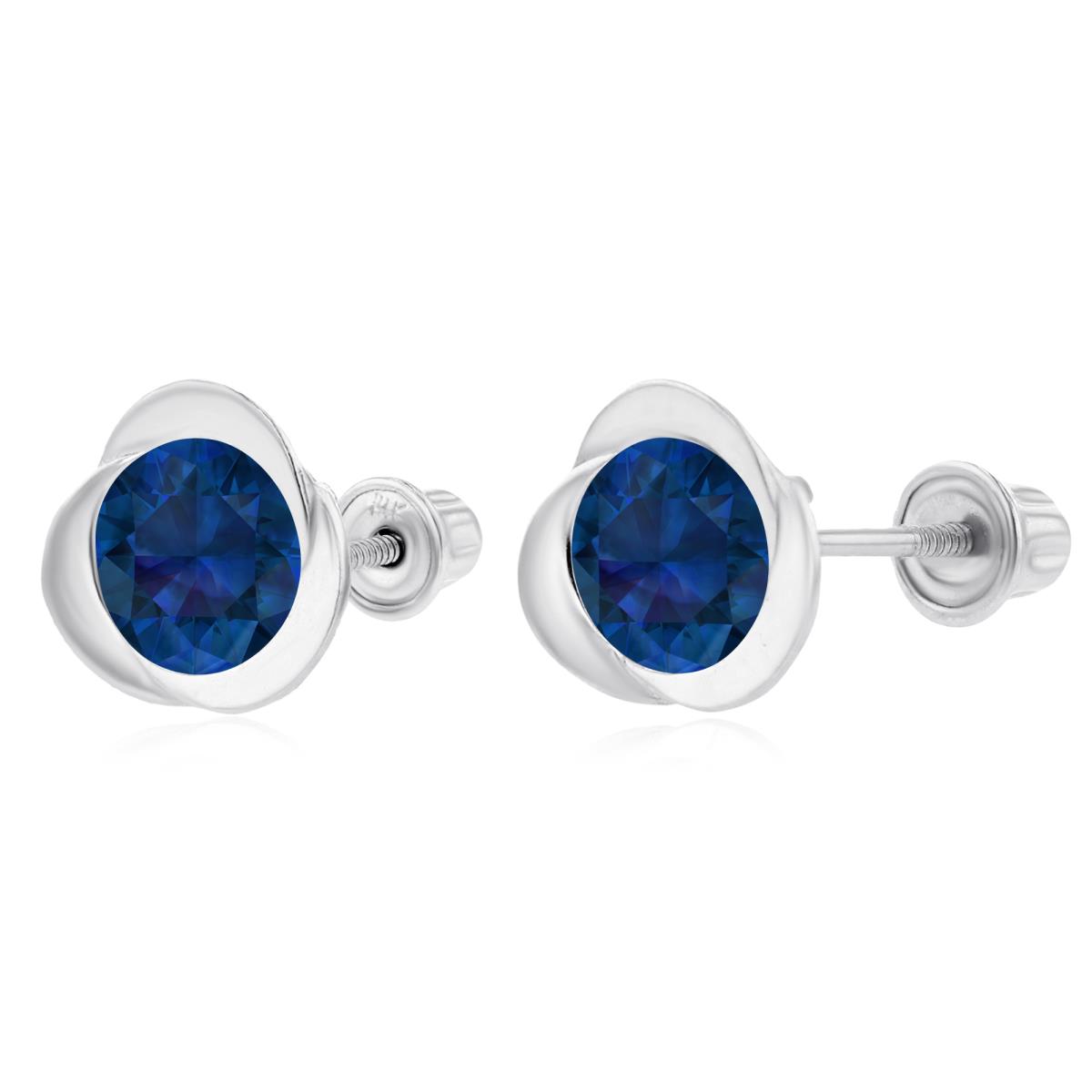 14K White Gold 6mm Round Created Blue Sapphire Invert Screwback Earrings