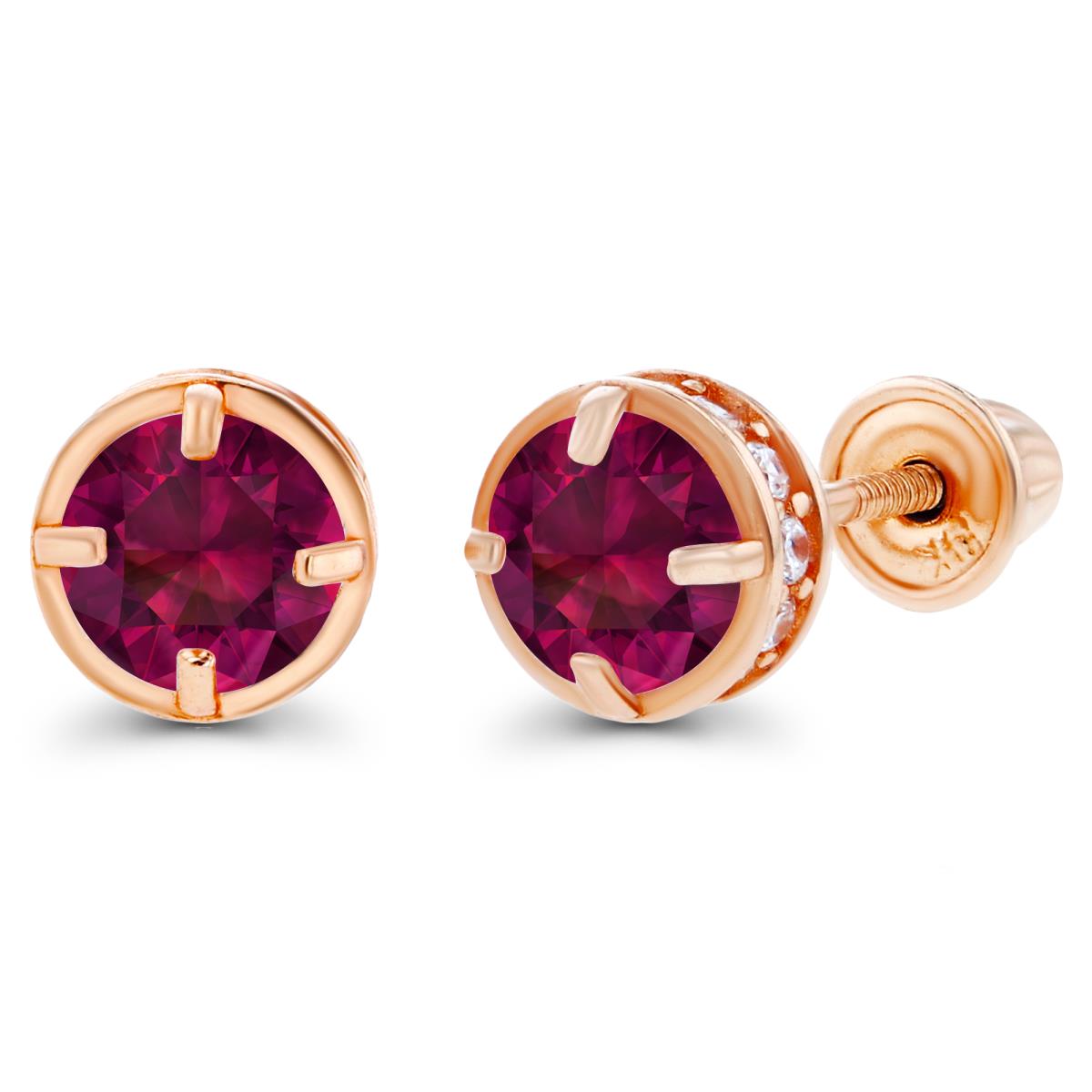 14K Rose Gold 4mm Created Ruby & 1mm Created White Sapphire Basket Screwback Earrings