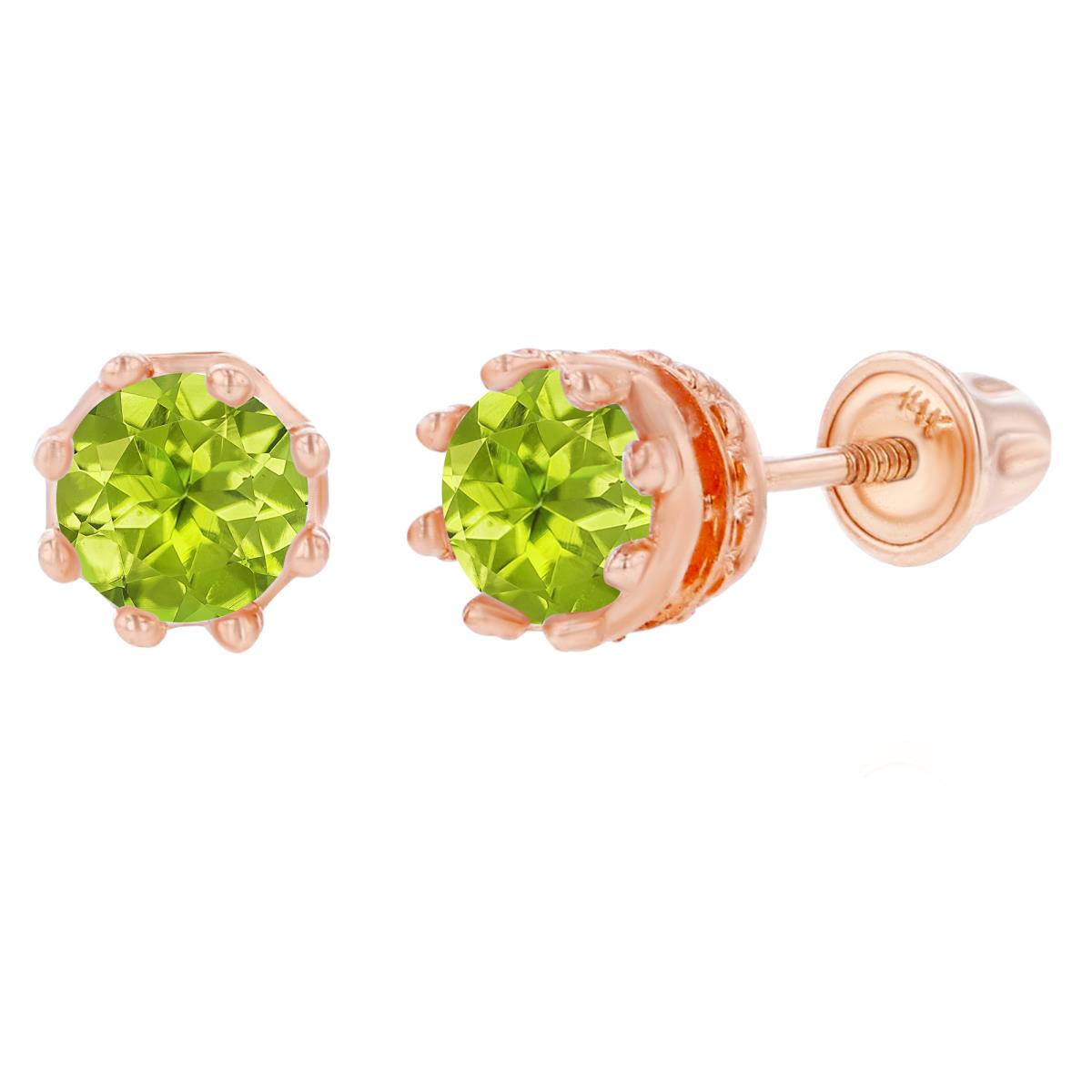 14K Rose Gold 4mm Round Peridot Crown Set Screwback Earrings