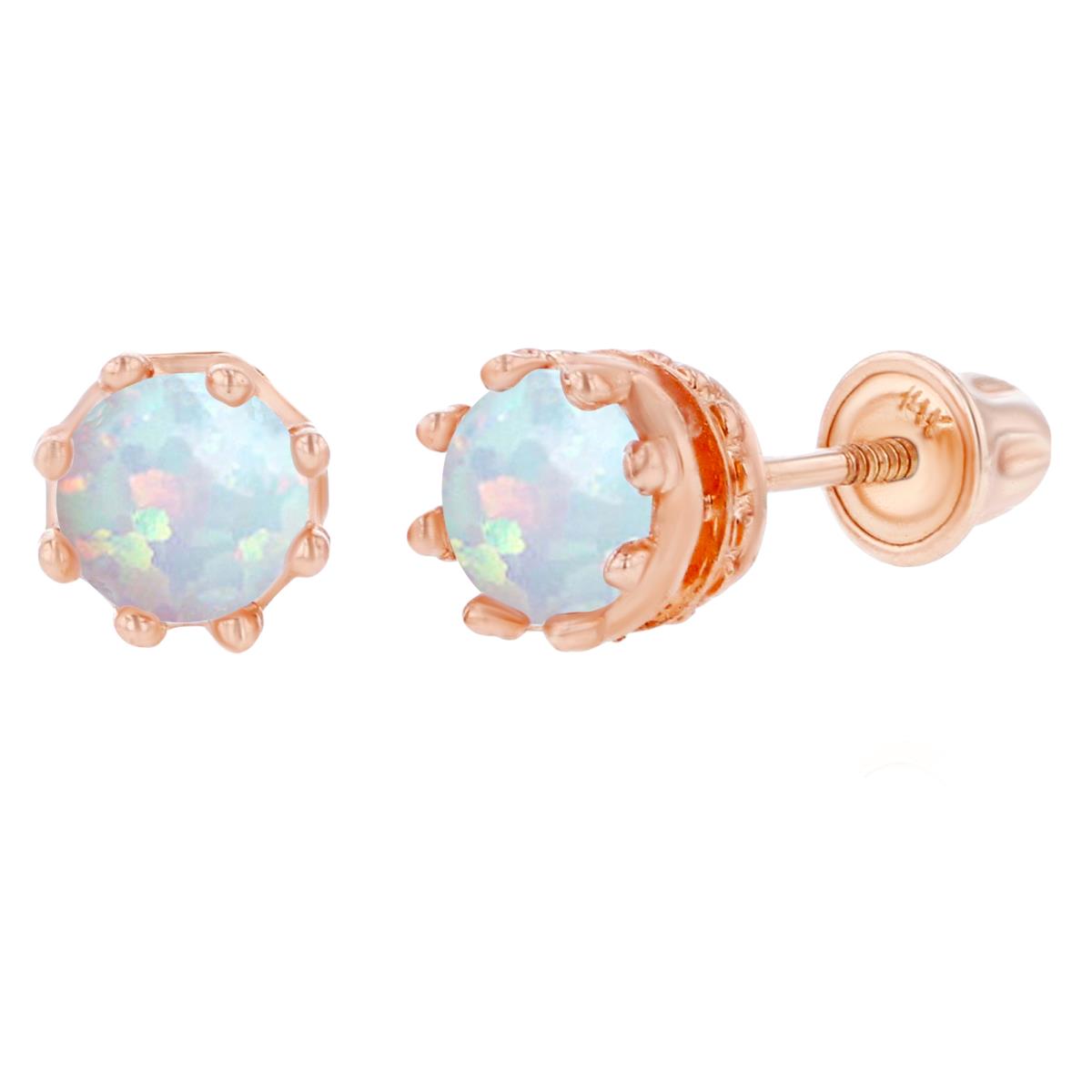14K Rose Gold 4mm Round Created Opal Crown Set Screwback Earrings