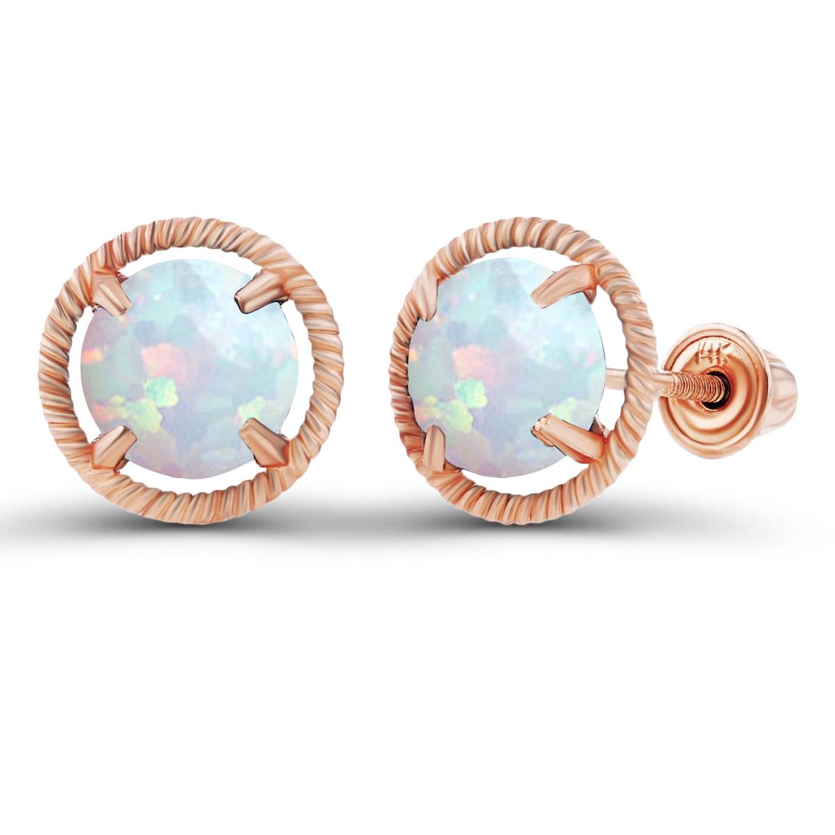 14K Rose Gold 6mm Round Created Opal Milgrain Halo Screwback Earrings