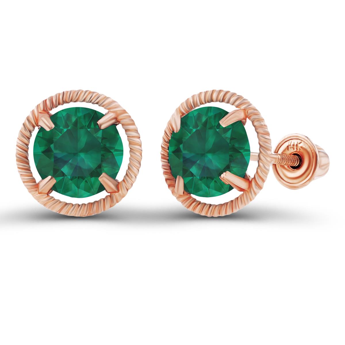 14K Rose Gold 6mm Round Created Emerald Milgrain Halo Screwback Earrings