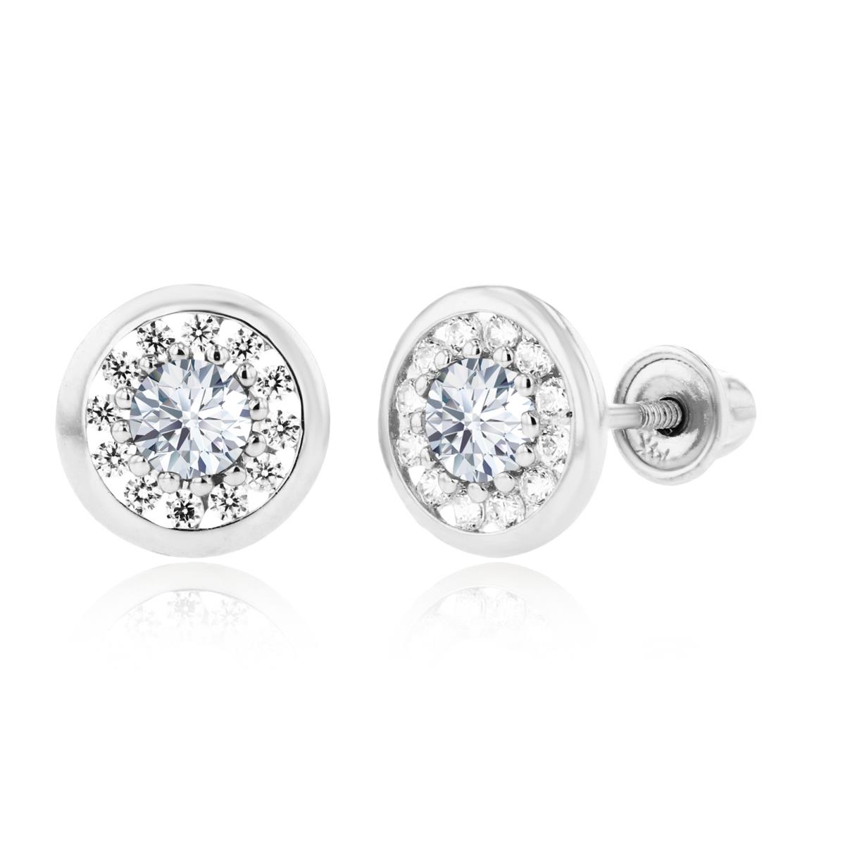 14K White Gold 3mm Created White Sapphire & 1mm Created White Sapphire Pave Circle Screwback Earrings