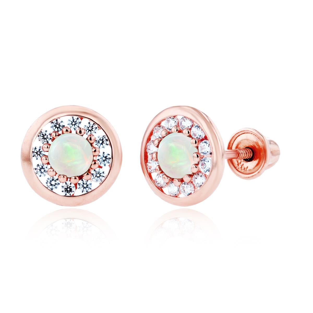 14K Rose Gold 3mm Opal & 1mm Created White Sapphire Pave Circle Screwback Earrings