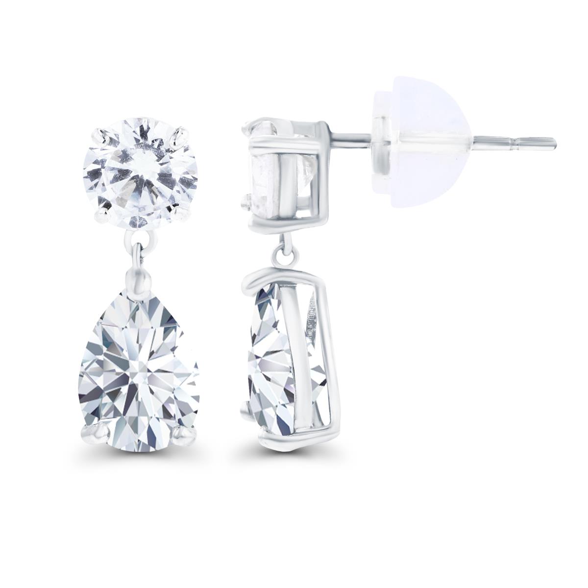 14K White Gold 6x4mm Pear & 4.5mm Round Created White Sapphire Earrings with Silicon Backs