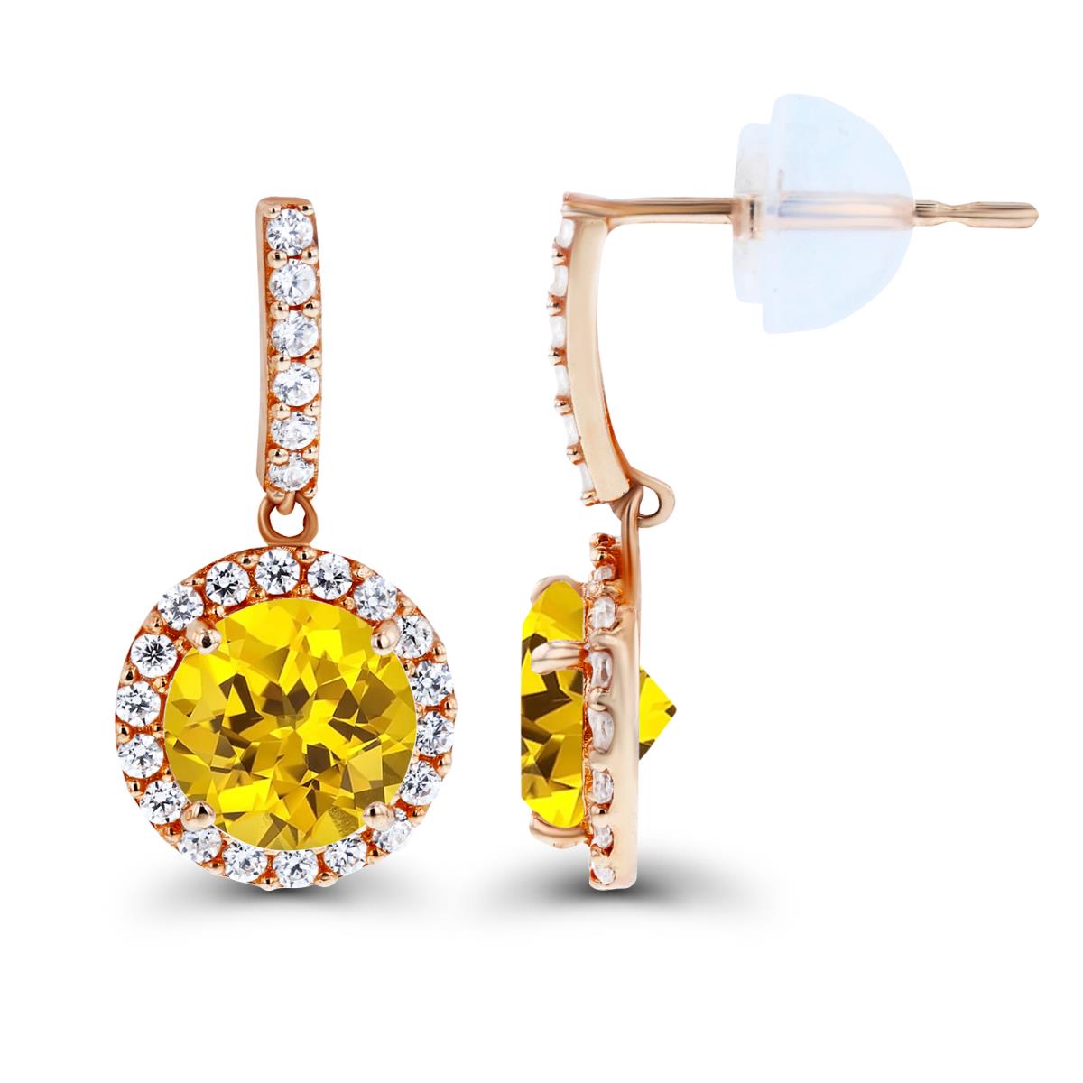 14K Rose Gold Dangling 6mm Created Yellow & Created White Sapphire Halo Earring with Silicone Back