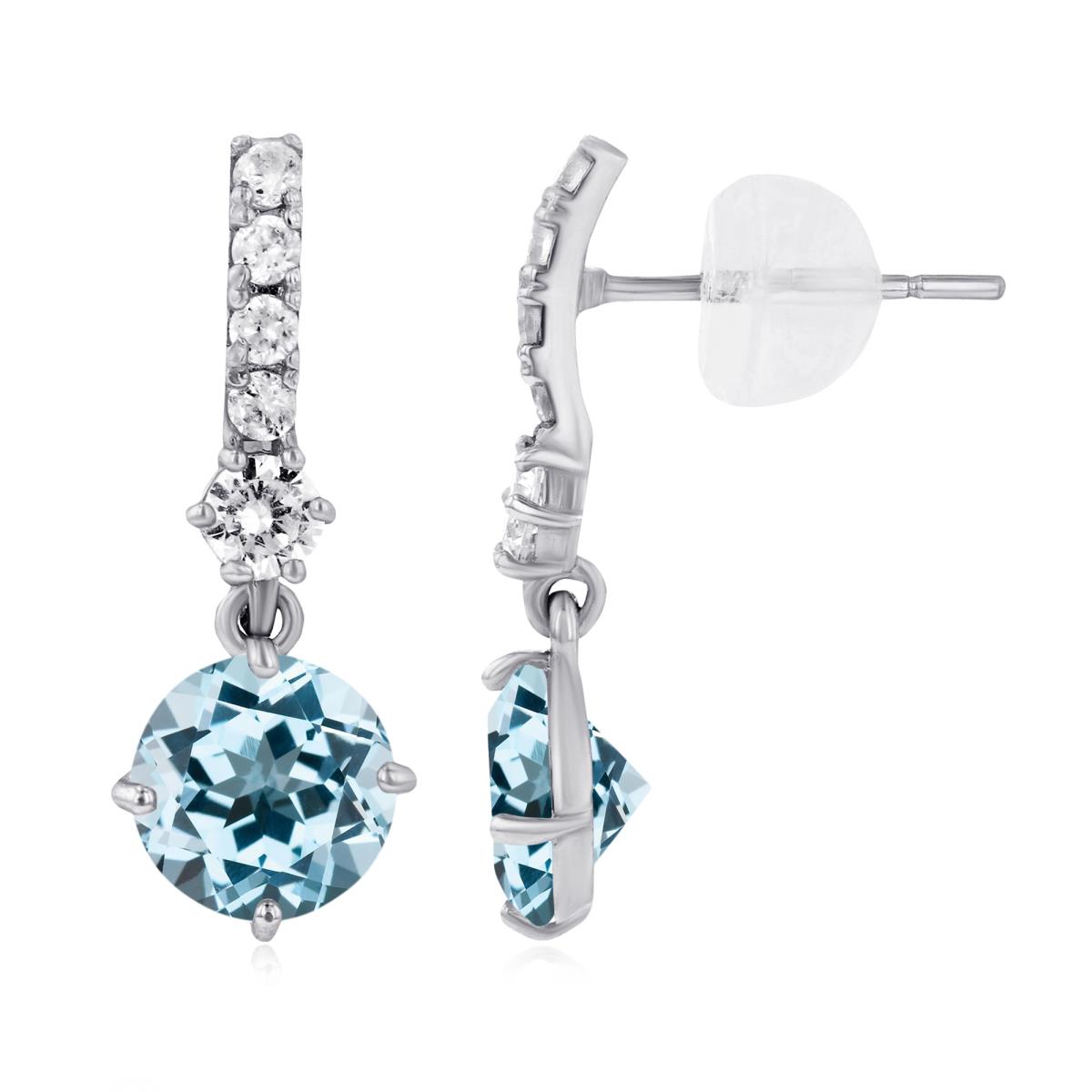 14K White Gold 6mm Sky Blue Topaz & Created White Sapphire Bridal Dangling Earring with Silicone Back