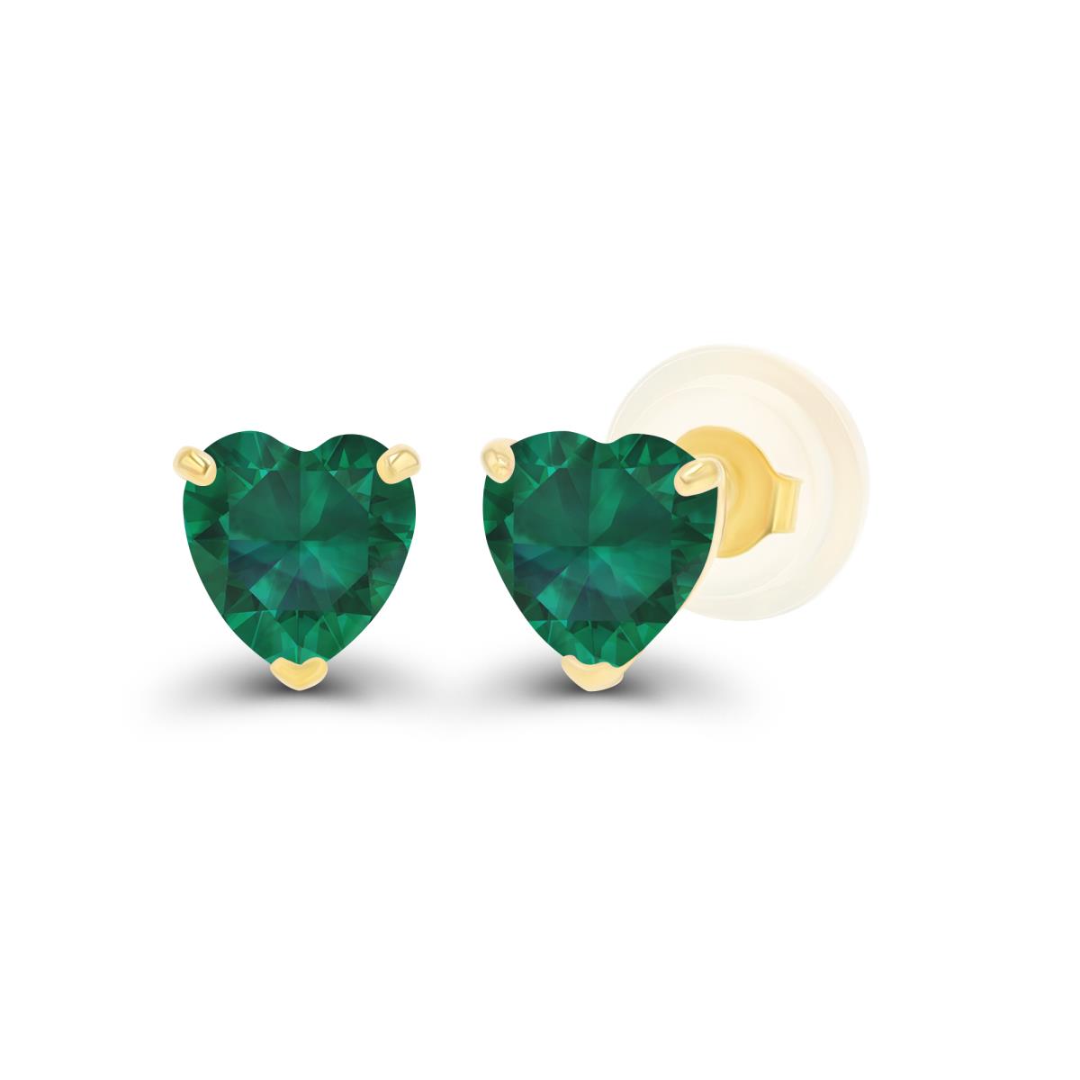 14K Yellow Gold 4mm Heart Created Emerald Stud Earring with Silicone Back