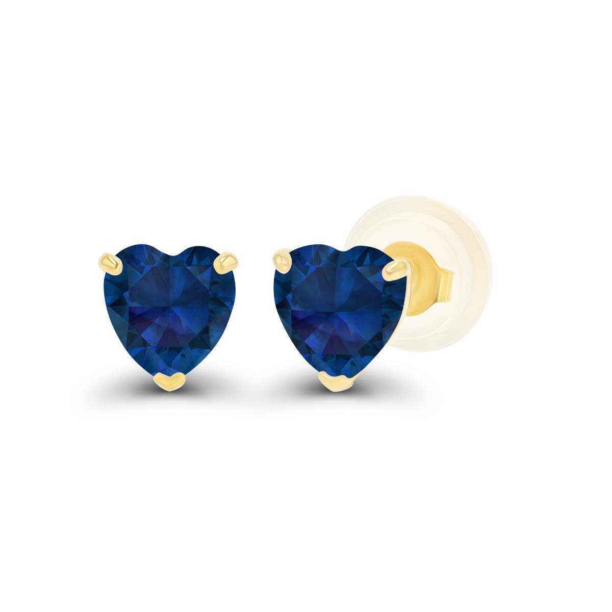 14K Yellow Gold 4mm Heart Created Blue Sapphire Stud Earring with Silicone Back