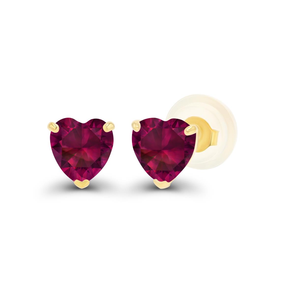 14K Yellow Gold 4mm Heart Created Ruby Stud Earring with Silicone Back