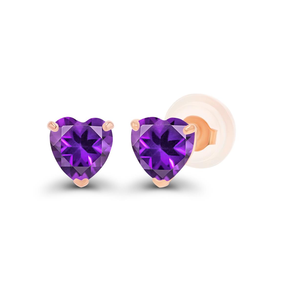 14K Rose Gold 4mm Heart Amethyst Stud Earring with Silicone Back