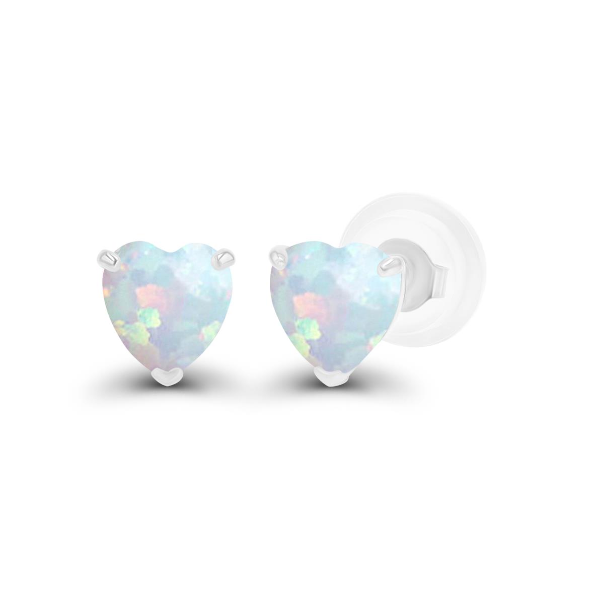 14K White Gold 4mm Heart Created Opal Stud Earring with Silicone Back