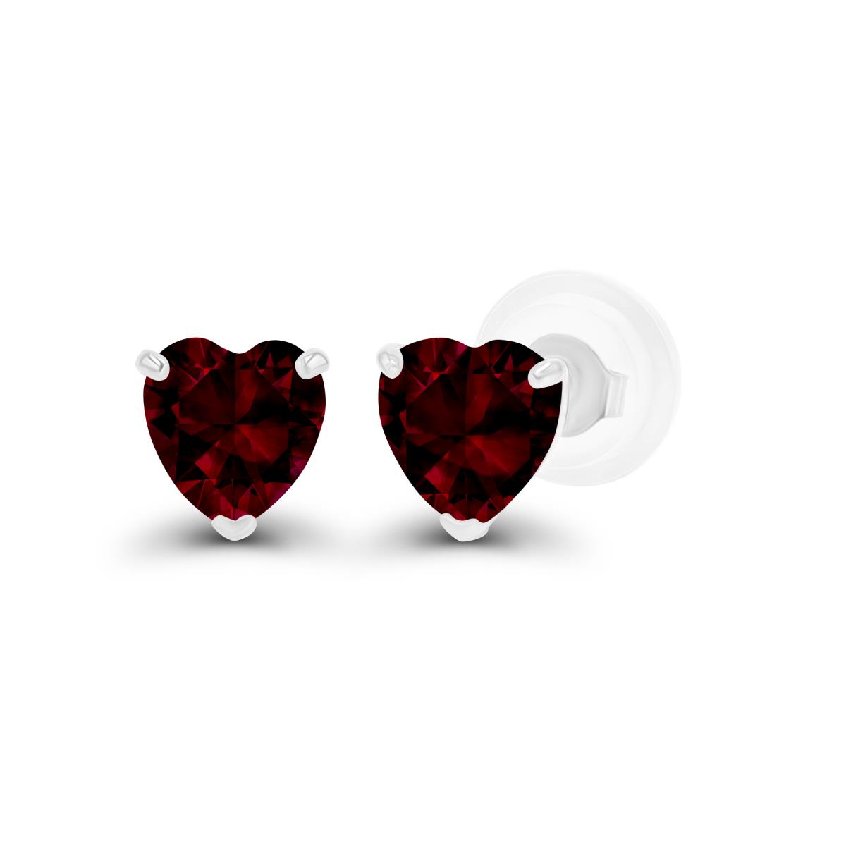 14K White Gold 4mm Heart Garnet Stud Earring with Silicone Back