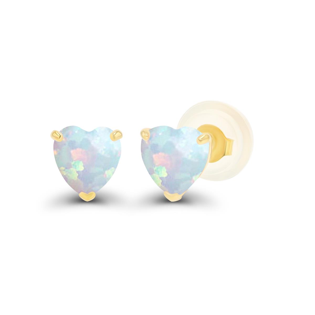Sterling Silver Yellow 4mm Heart Created Opal Stud Earring with Silicone Back