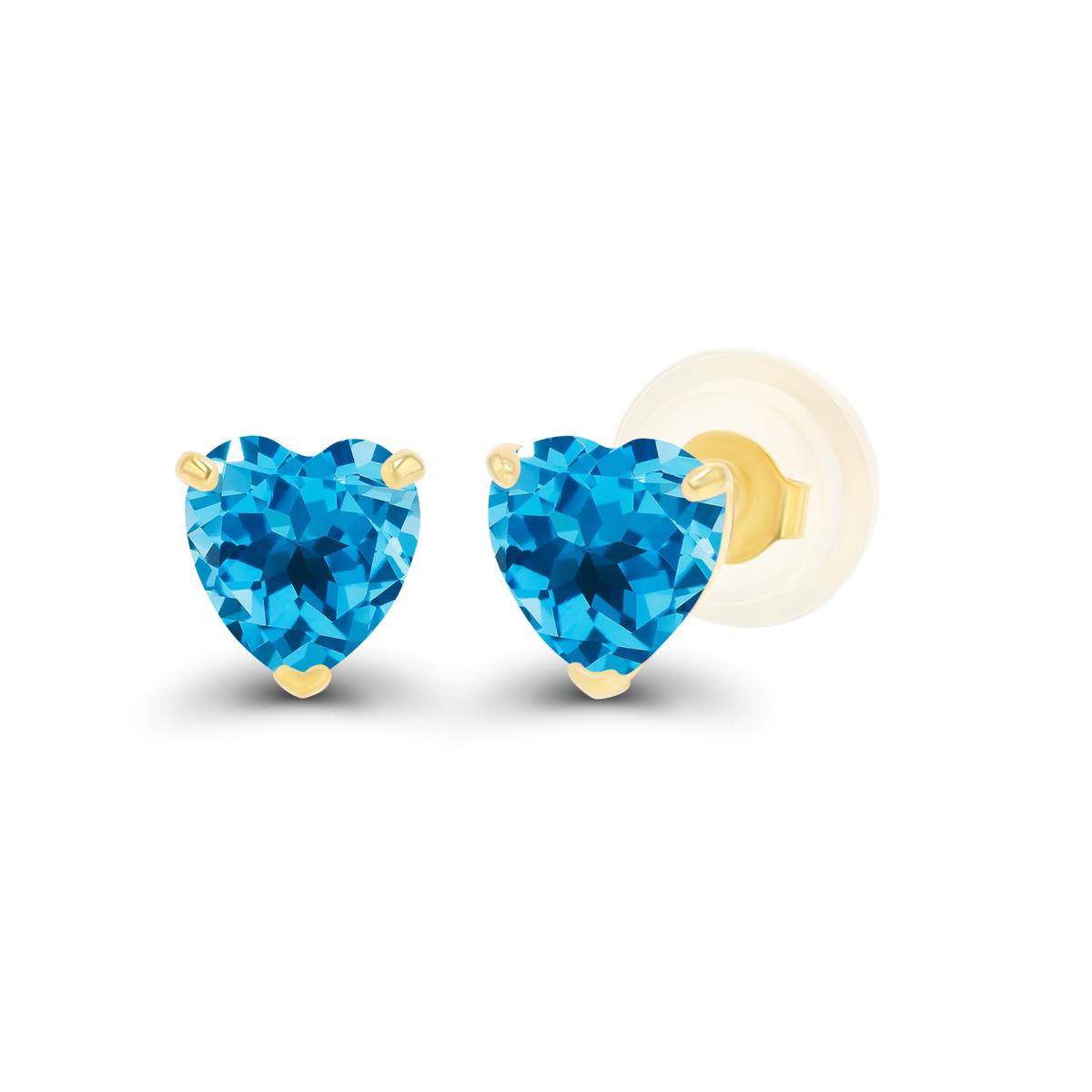 Sterling Silver Yellow 4mm Heart Swiss Blue Topaz Stud Earring with Silicone Back