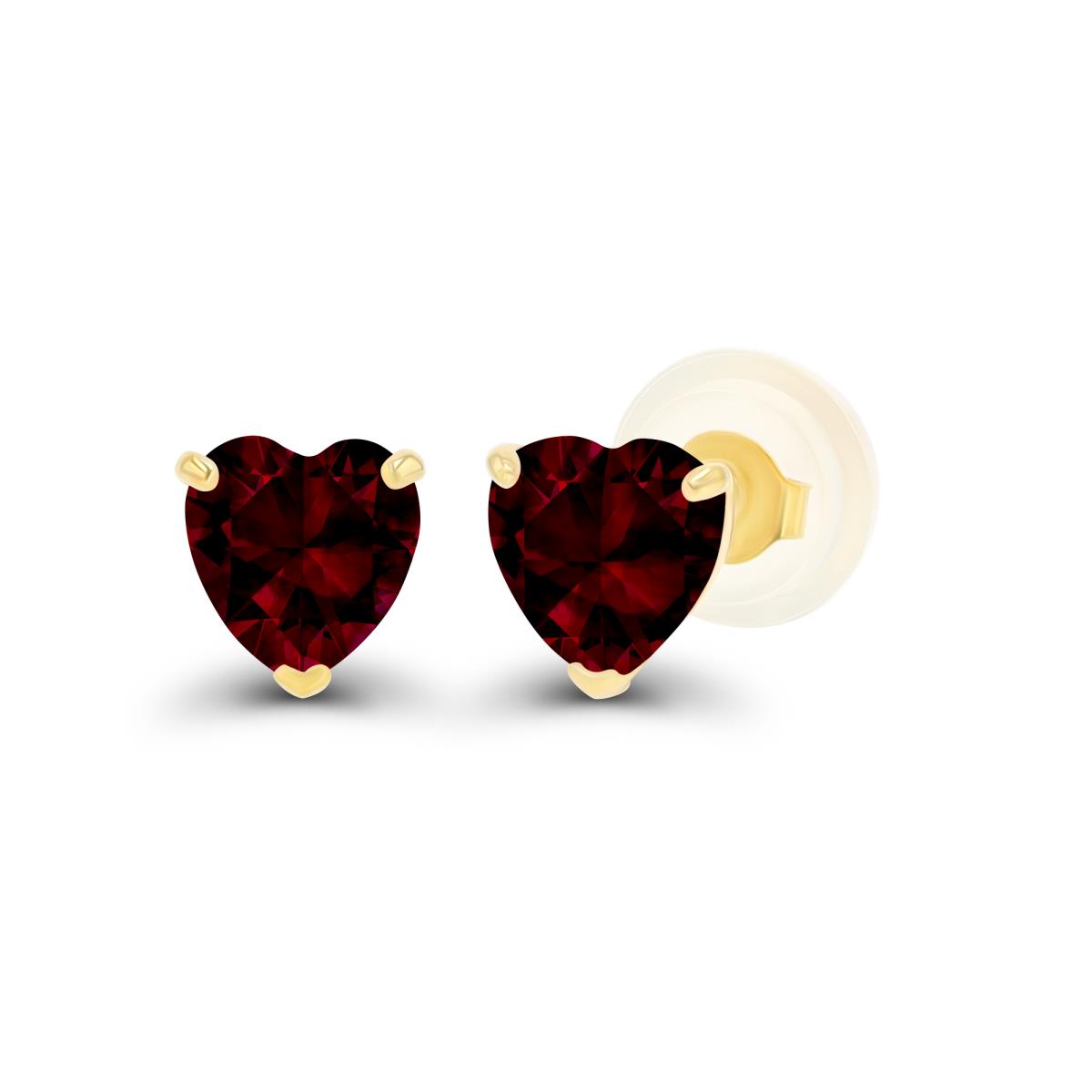 Sterling Silver Yellow 4mm Heart Garnet Stud Earring with Silicone Back