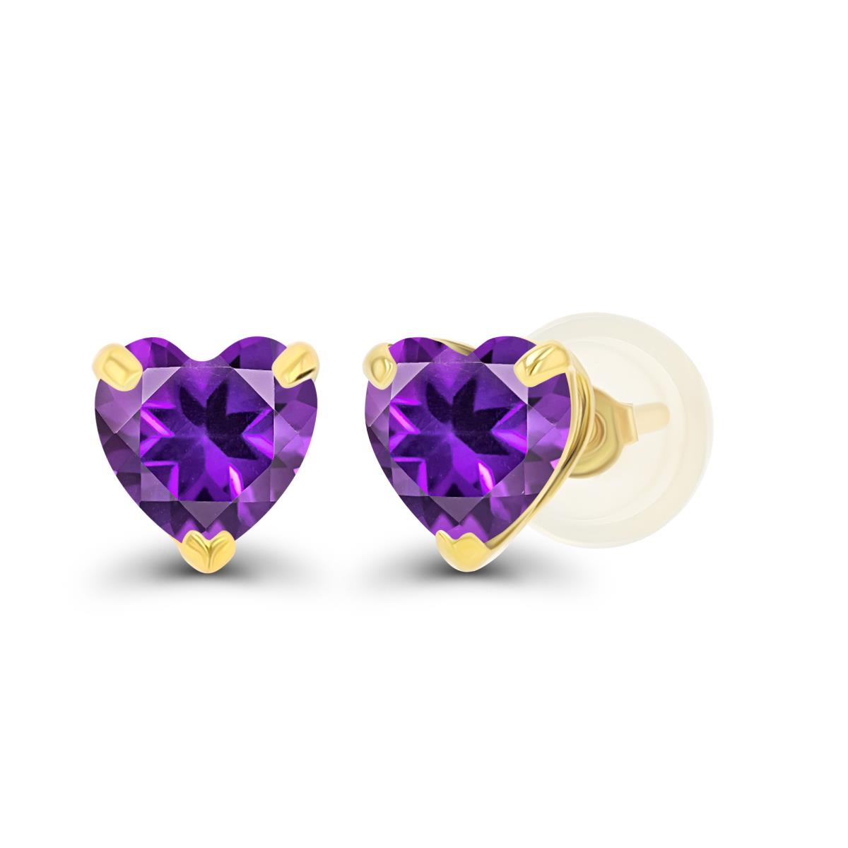 14K Yellow Gold 5mm Heart Amethyst Stud Earring with Silicone Back