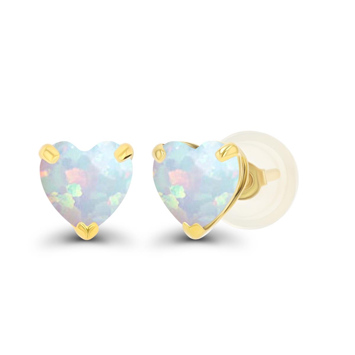14K Yellow Gold 5mm Heart Created Opal Stud Earring with Silicone Back