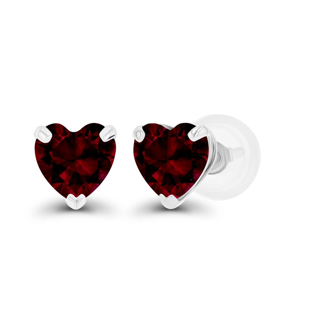 14K White Gold 5mm Heart Garnet Stud Earring with Silicone Back