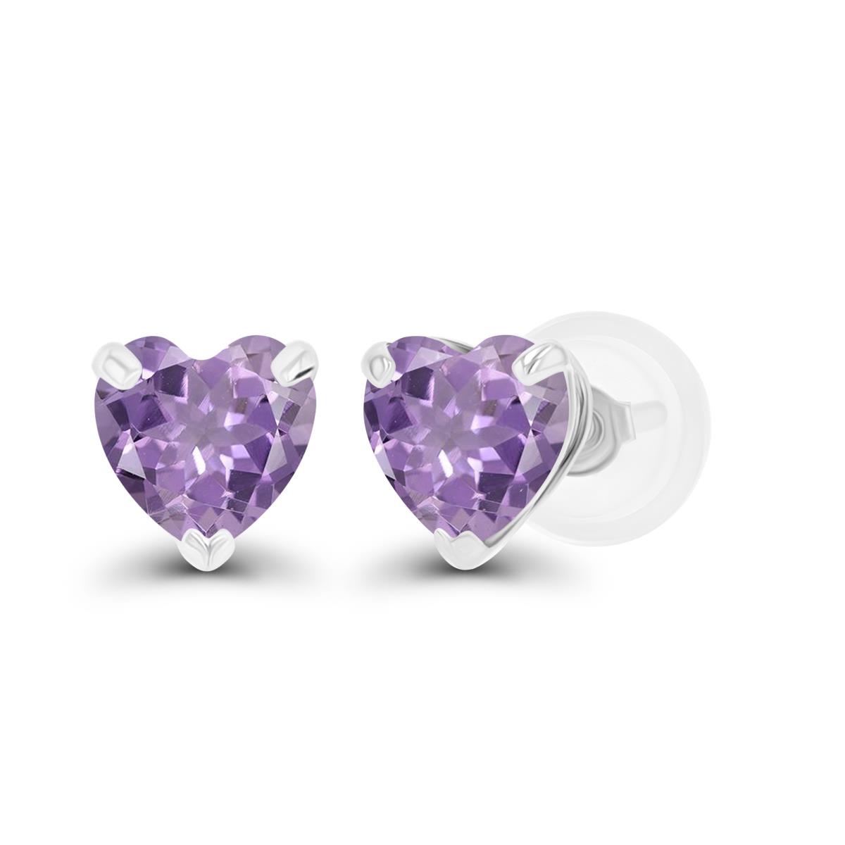 Sterling Silver Rhodium 5mm Heart Rose De France Stud Earring with Silicone Back