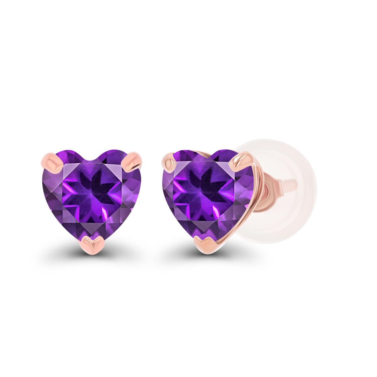 Sterling Silver Rose 5mm Heart Amethyst Stud Earring with Silicone Back