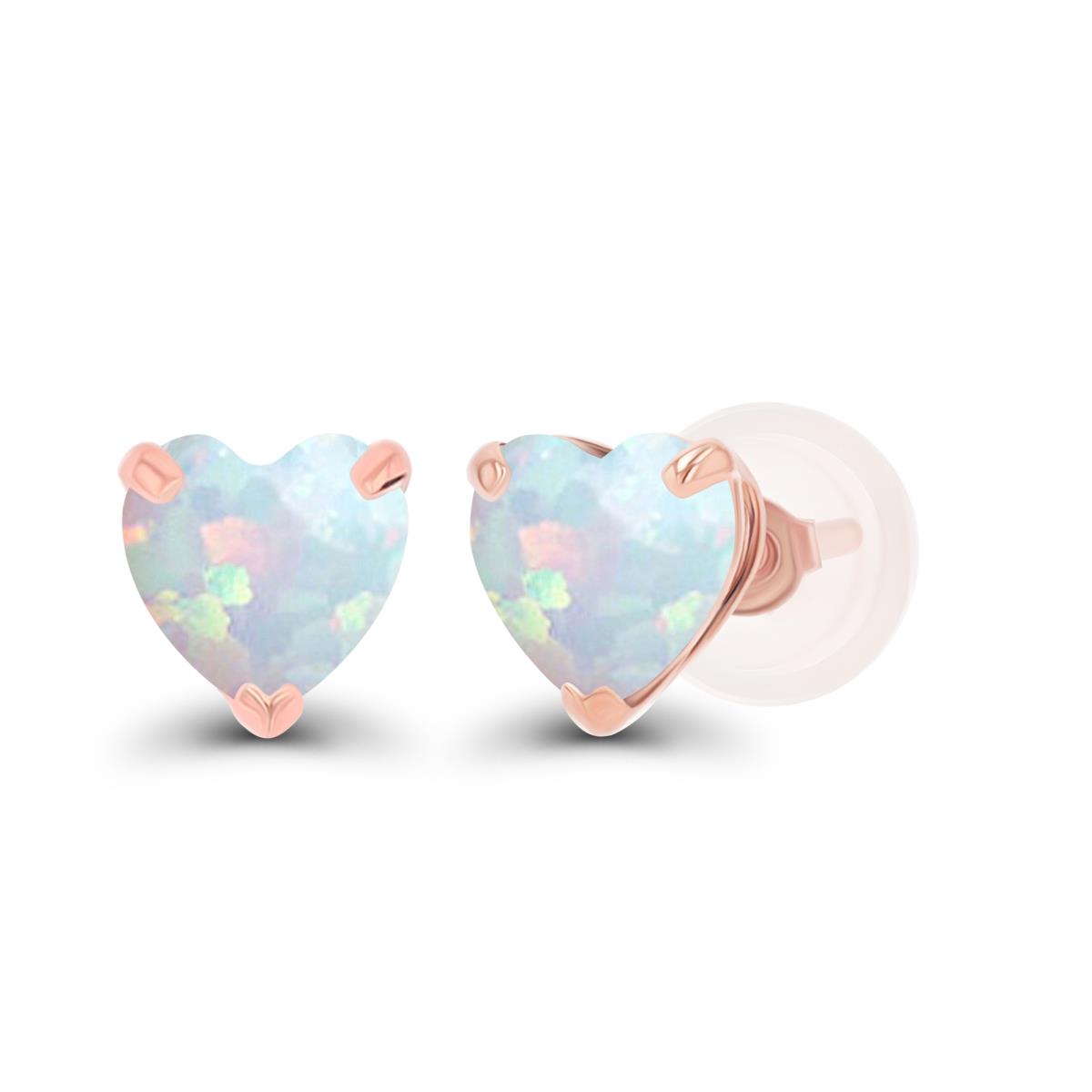 Sterling Silver Rose 5mm Heart Created Opal Stud Earring with Silicone Back