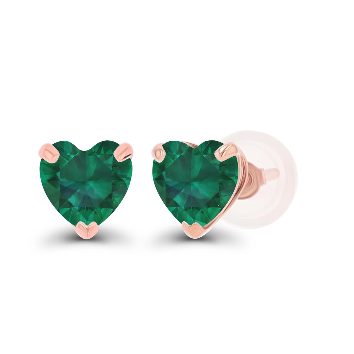 Sterling Silver Rose 5mm Heart Created Emerald Stud Earring with Silicone Back