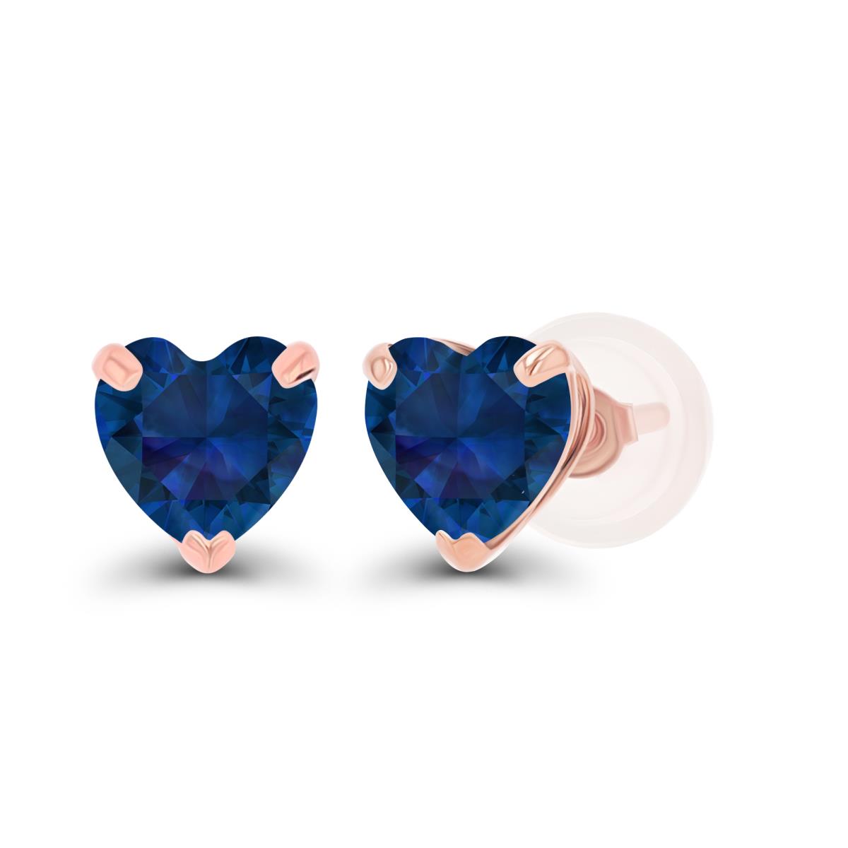Sterling Silver Rose 5mm Heart Created Blue Sapphire Stud Earring with Silicone Back