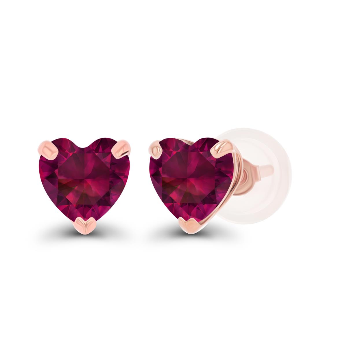 Sterling Silver Rose 5mm Heart Created Ruby Stud Earring with Silicone Back