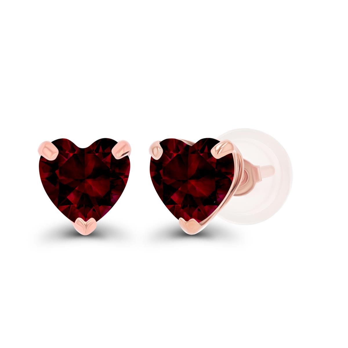 Sterling Silver Rose 5mm Heart Garnet Stud Earring with Silicone Back